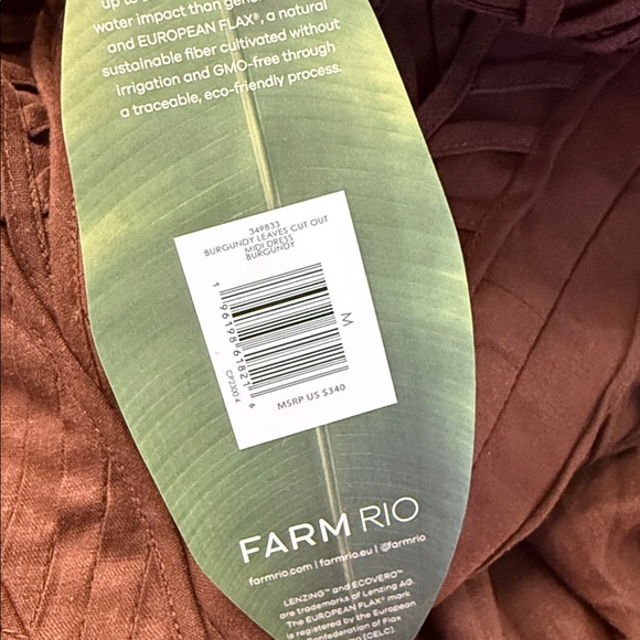 Farm Rio Burgundy Leaves Cut-Out Lenzing Ecovero Euroflax Midi Dress - Picture 7 of 9